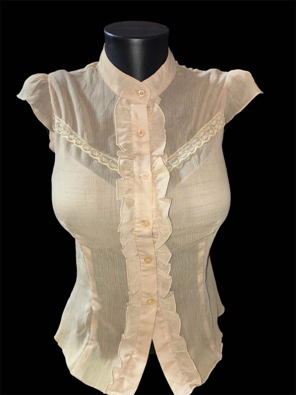 Cap-Sleeve Ruffle Front Blouse in Cream